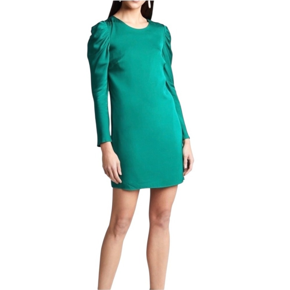 Milly Dress Women 2 Green Carina Long Sleeve Puff Shoulder Silk Blend Mini Party